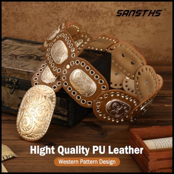 Western Disc Belt Concho Wide Boho Style Adjustable Faux Leather Accessory main image 7
